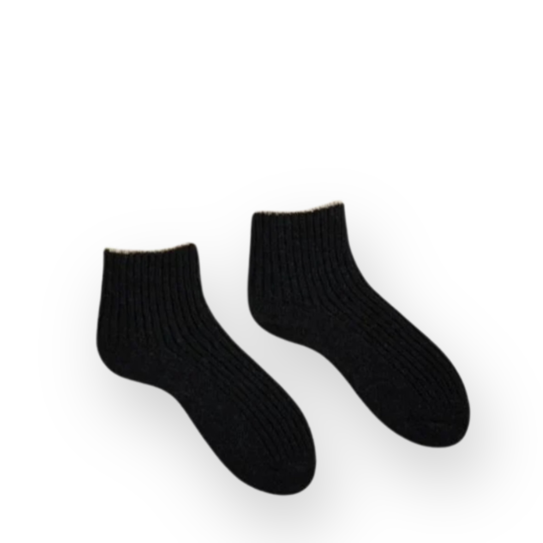 LISA B. - WOMEN'S TIPPED RIB WOOL SHORTIE SOCK IN BLACK CASHMERE