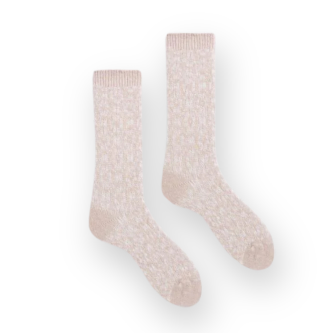 LISA B. - WOMEN'S ASTER FLOWER WOOL CREW SOCK IN CREME CASHMERE