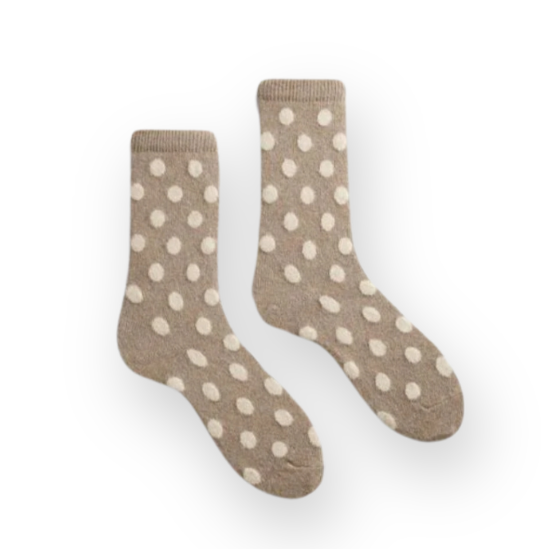 LISA B. - WOMEN'S DOT WOOL CREW SOCK IN MUSHROOM CASHMERE