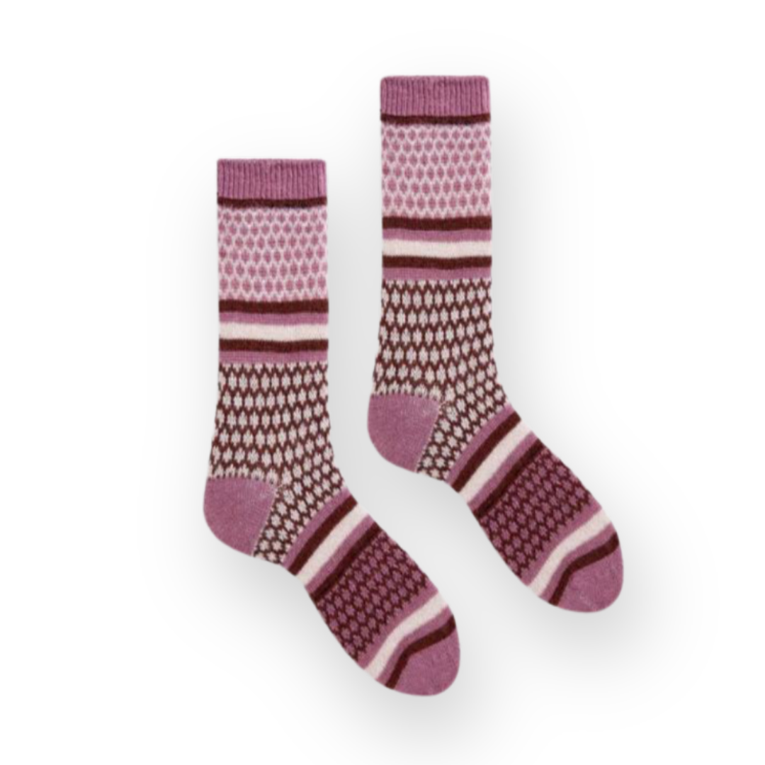 LISA B. - WOMEN'S HONEYCOMB WOOL CREW SOCK IN ROSEWOOD CASHMERE