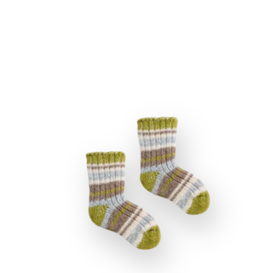 LISA B. - BABY MULTI STRIPE WOOL SOCK IN GREEN APPLE CASHMERE