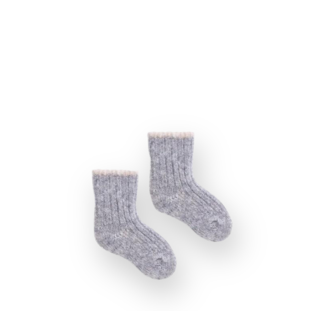 LISA B. - BABY TIPPED RIB DOT WOOL SOCK IN LIGHT GREY HEATHER CASHMERE