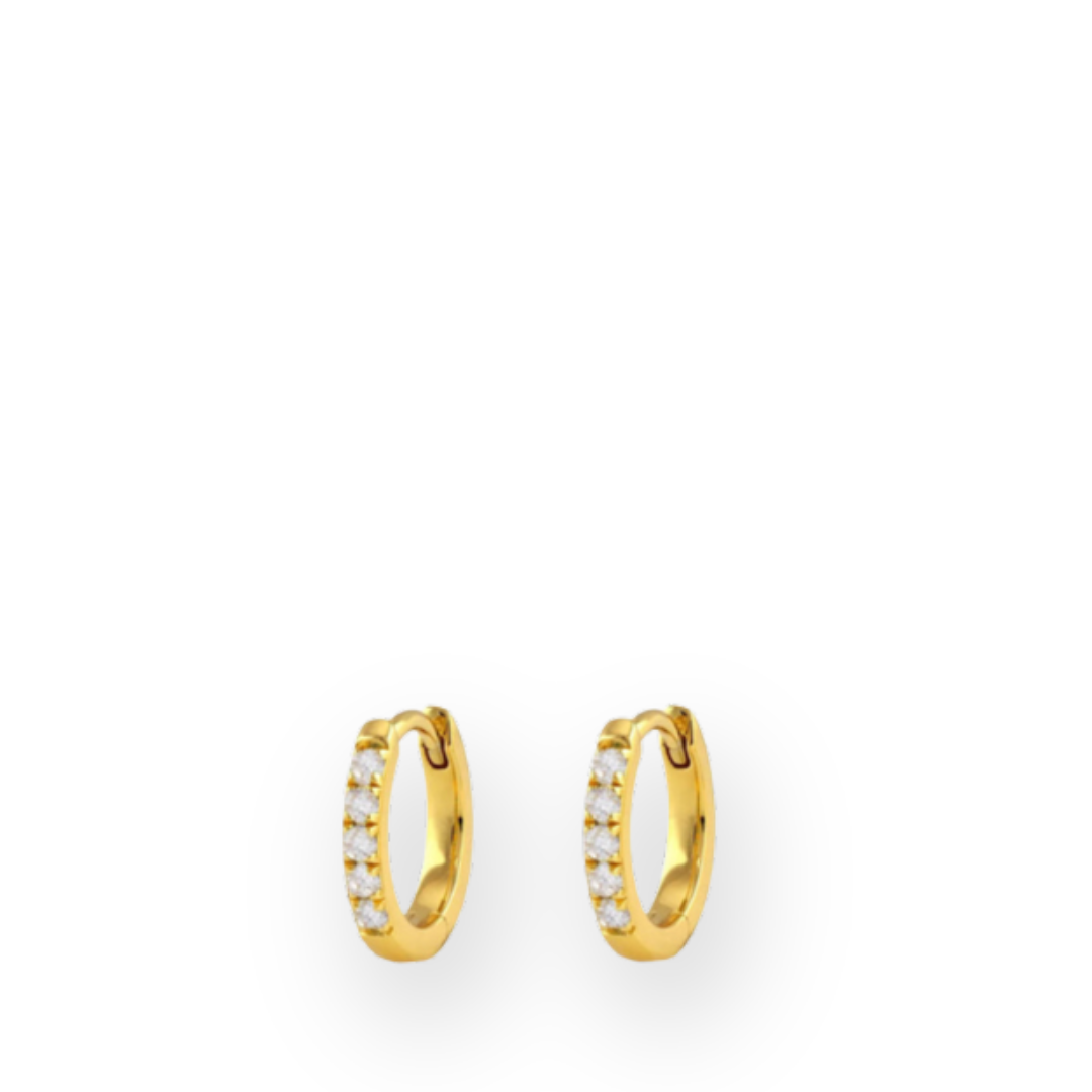 KRIS NATIONS - CRYSTAL HUGGIE HOOP EARRINGS IN GOLD