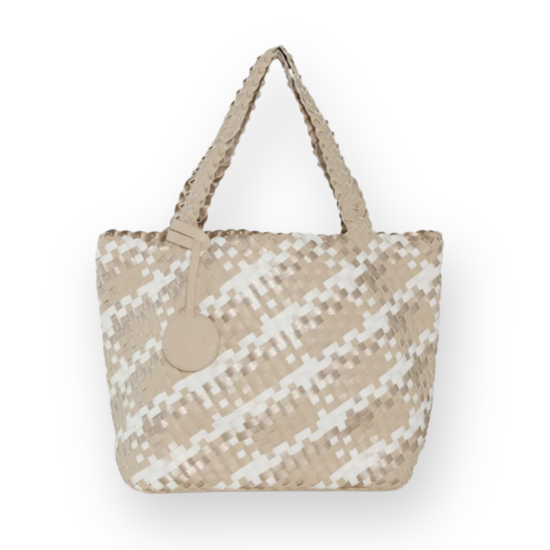 ILSE JACOBSEN - PRINTED REVERSIBLE TOTE BAG IN IVORY/WHITE FAUX LEATHER