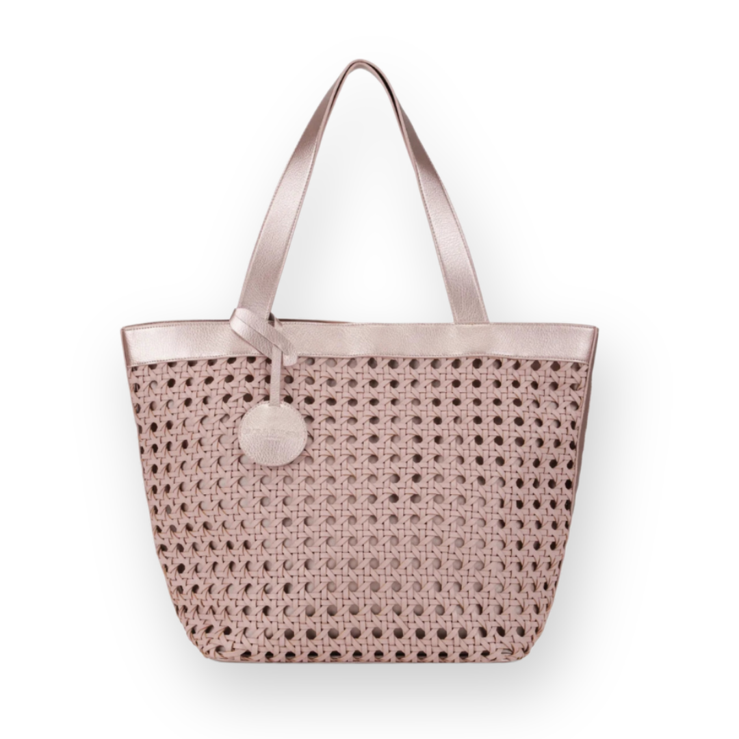 ILSE JACOBSEN - WOVEN SMALL SHOPPER BAG IN ADOBE ROSE FAUX LEATHER