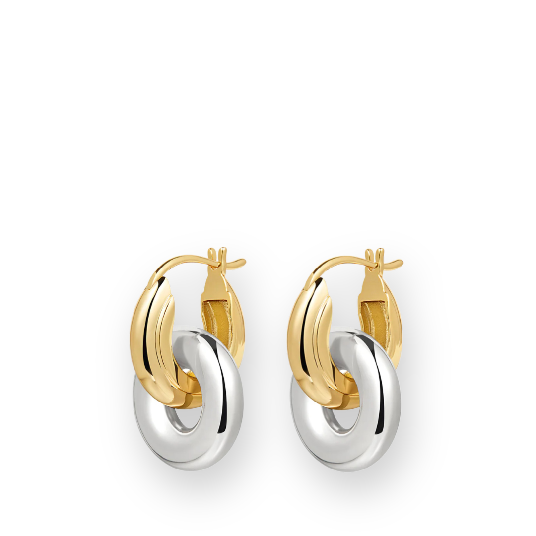 LUV AJ - INTERLOCK TWO TONE HOOPS IN GOLD