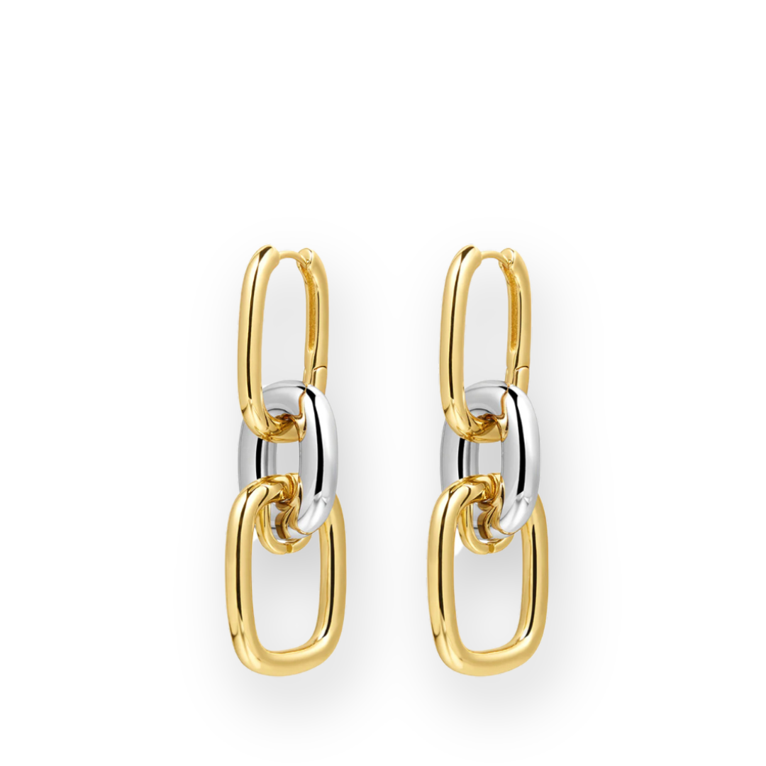 LUV AJ - CHAIN LINK TWO TONE INTERLOCK EARRINGS IN GOLD