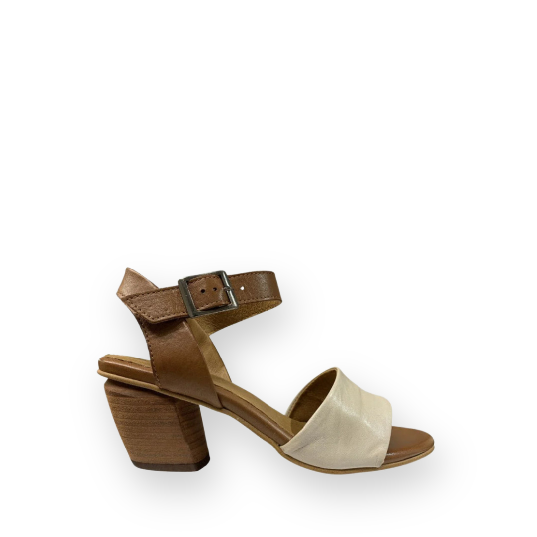 MIZ MOOZ - ALIYAH HEELED SANDAL IN CREAM/BRANDY LEATHER