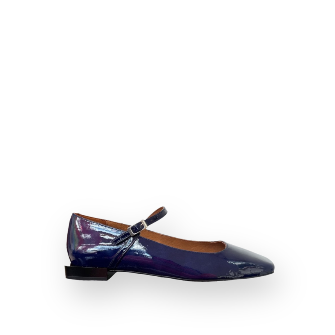 ANGEL ALARCON - TIMEA MARY-JANE FLAT IN DEEP BLUE PATENT LEATHER