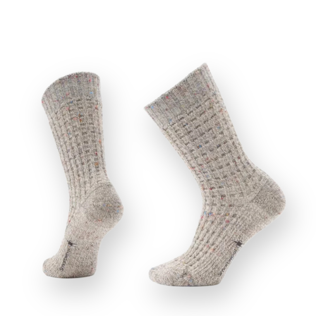 SMARTWOOL - EVERYDAY COZY WAFFLE PRESS CREW SOCK IN TAUPE/NATURAL