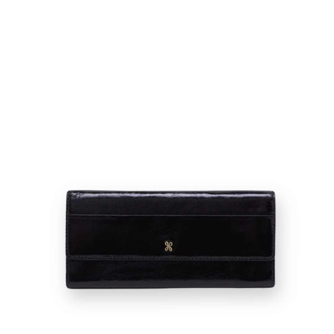 HOBO - JILL LARGE TRIFOLD WALLET IN BLACK POLISHED LEATHER