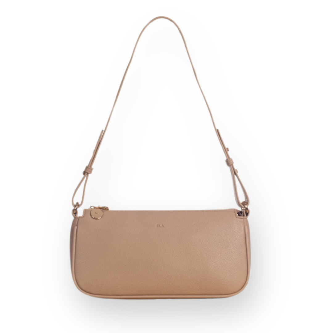 ELA HANDBAGS - FAYETTE BAG IN BEIGE PEBBLED VEGAN LEATHER