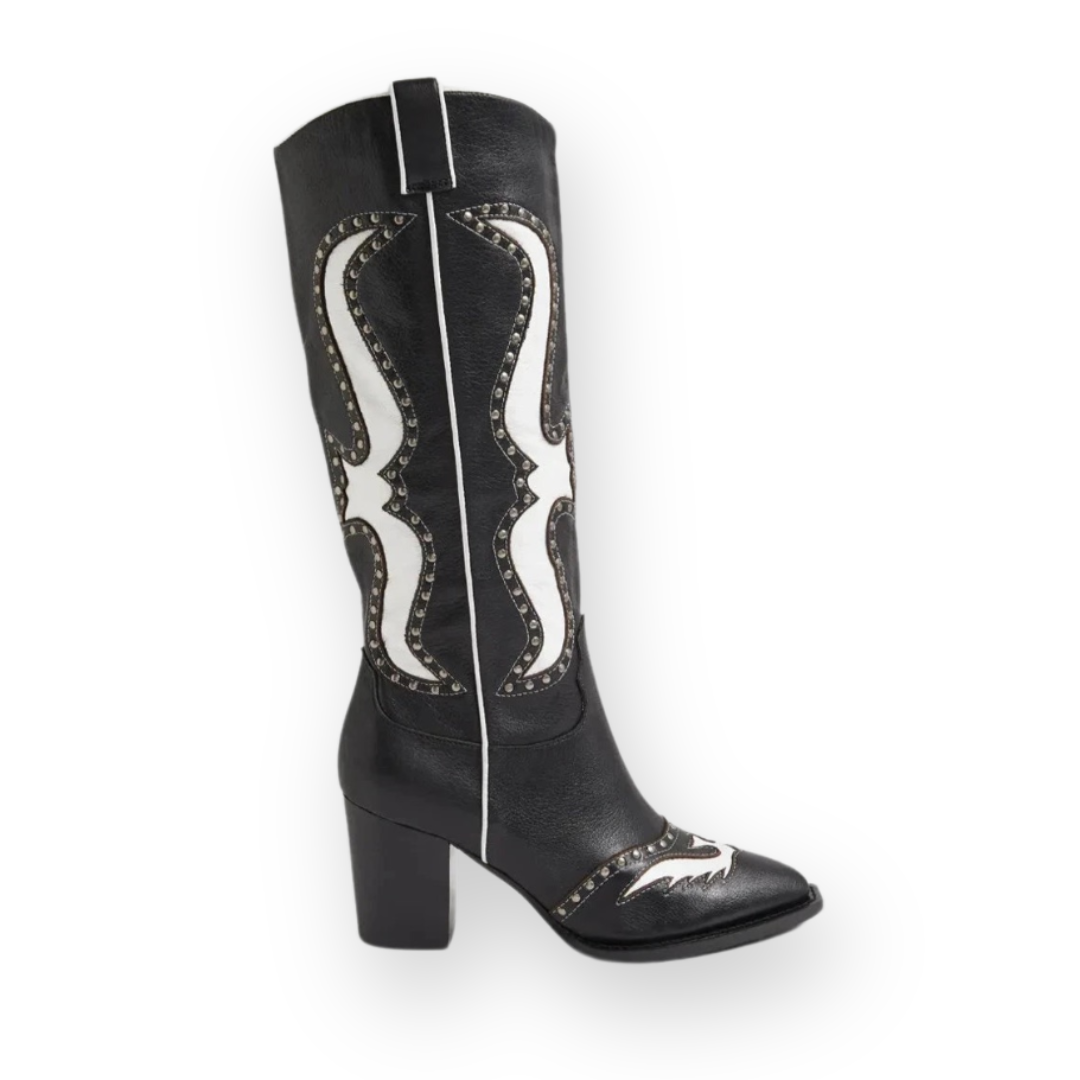 MOLLINI - LURVA TALL WESTERN BOOT IN BLACK/WHITE LEATHER