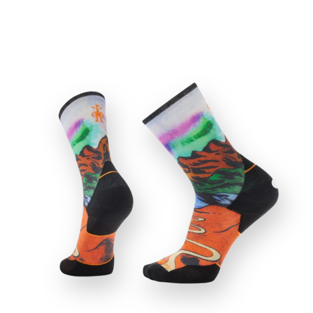 SMARTWOOL - TRAIL RUN SINGLE TRACK PRINT CREW SOCK IN ORANGE RUST