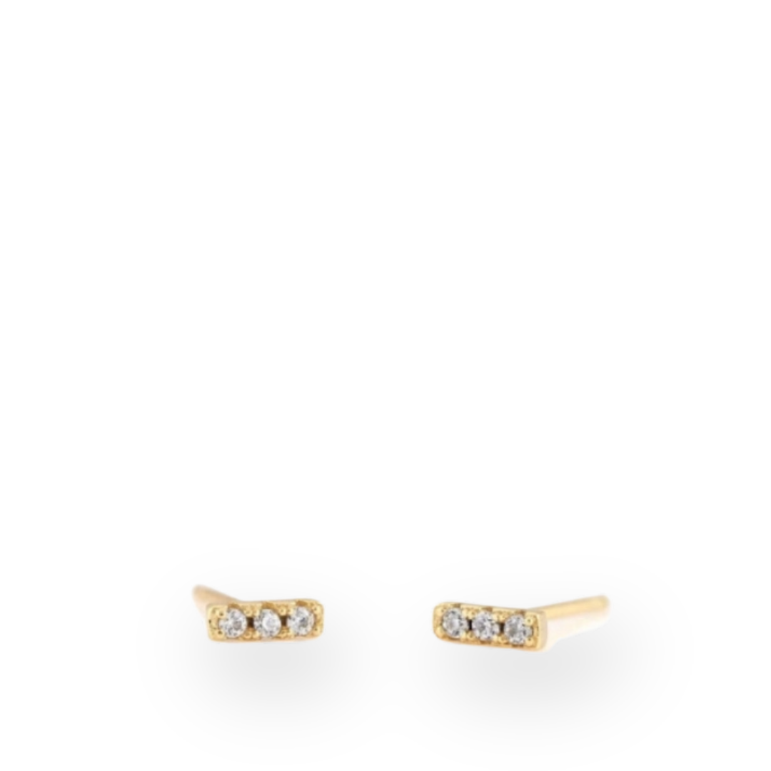 KRIS NATIONS - BAR DASH PAVE STUD EARRINGS IN 18K GOLD VERMEIL