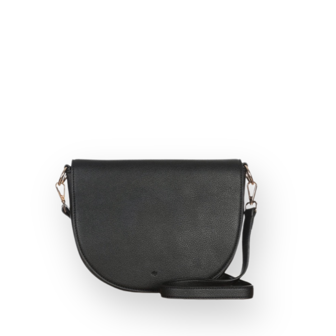 ELA HANDBAGS - MINI SADDLE BAG IN BLACK PEBBLE VEGAN LEATHER