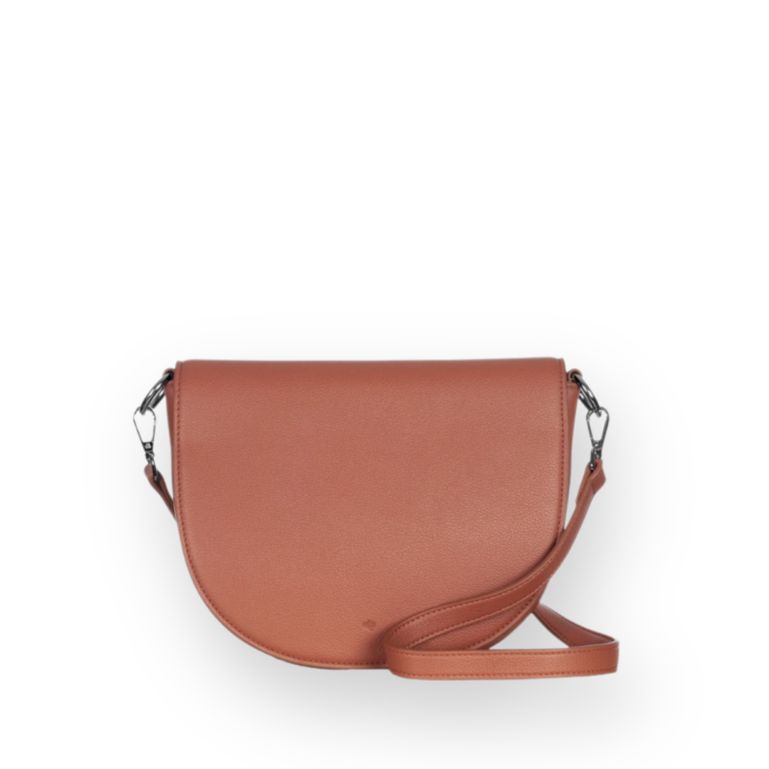 ELA HANDBAGS - MINI SADDLE BAG IN WALNUT PEBBLE VEGAN LEATHER