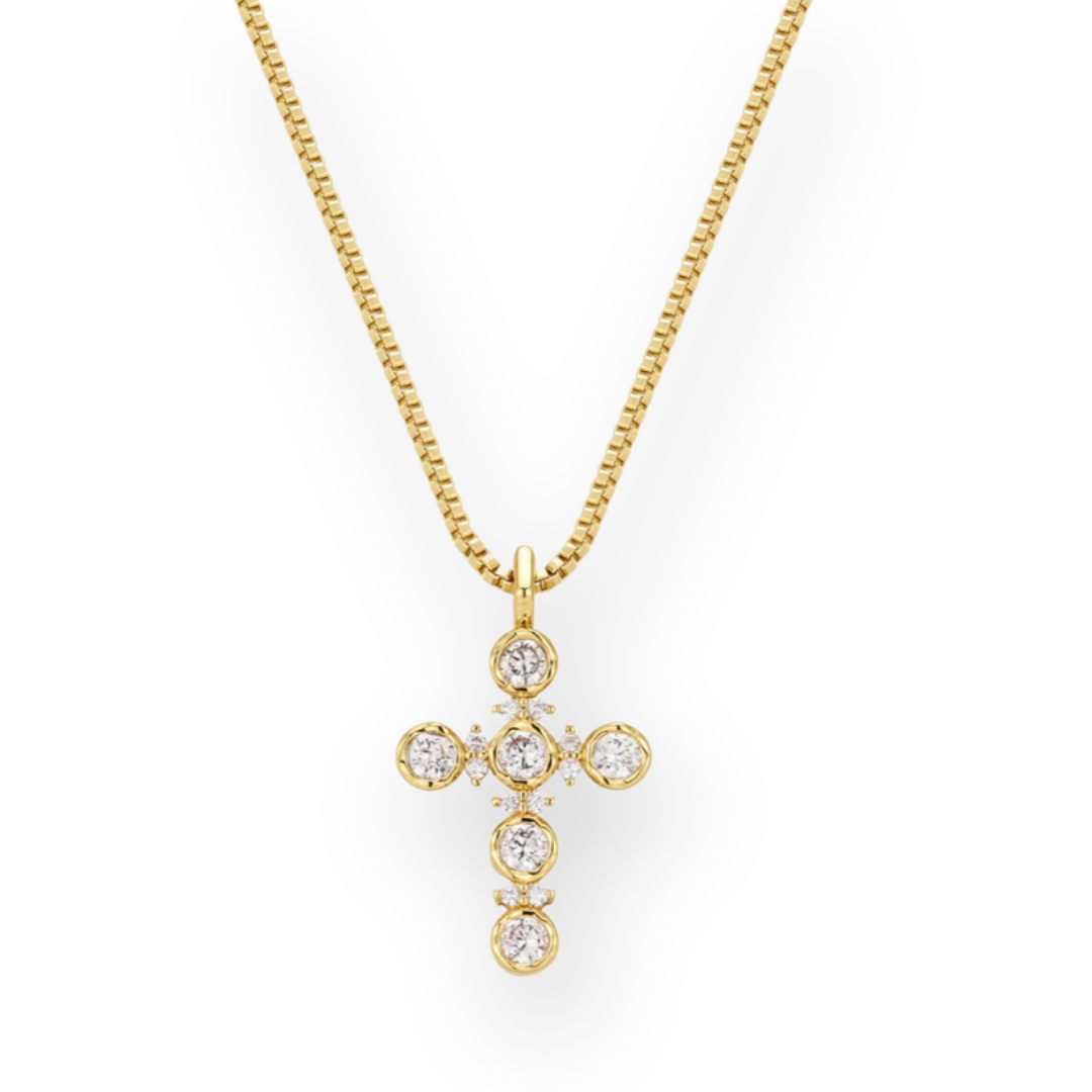 LUV AJ - THE ROSETTE CROSS CHARM NECKLACE IN GOLD