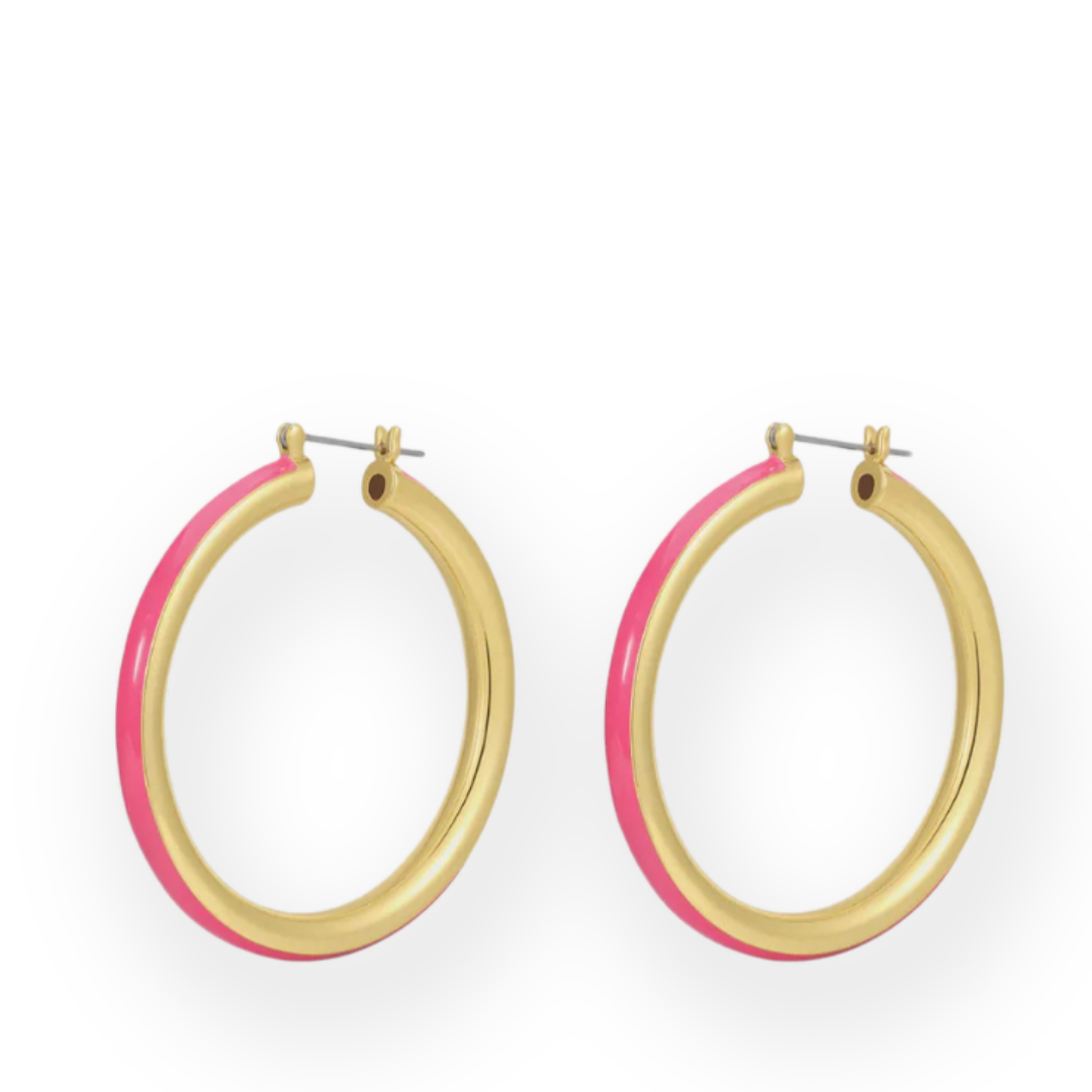 LUV AJ - STRIPE AMALFI HOOPS IN HOT PINK/GOLD