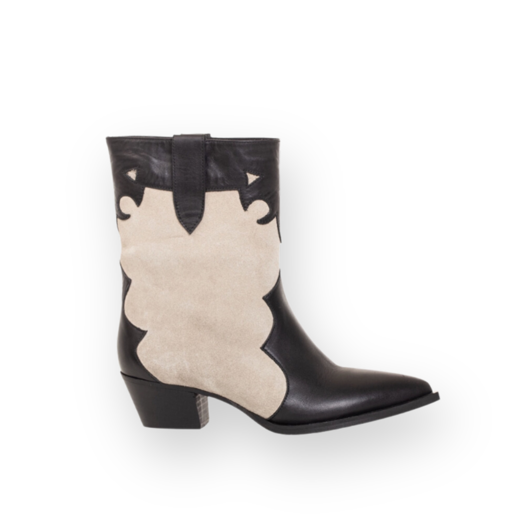 ATELIERS - DEKA WESTERN BOOT IN BLACK LEATHER/SAND SUEDE