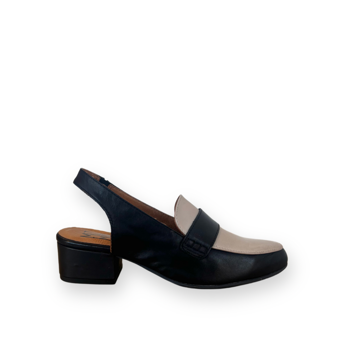 MIZ MOOZ - ROMI SLINGBACK LOAFER IN BLACK/CREAM LEATHER