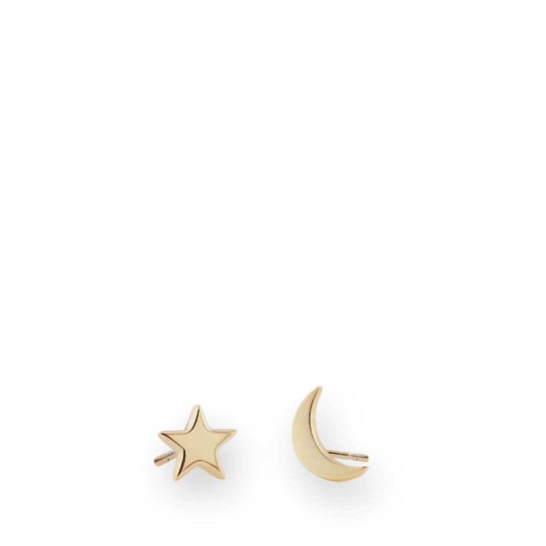 KRIS NATIONS - STAR AND MOON STUD EARRINGS IN GOLD