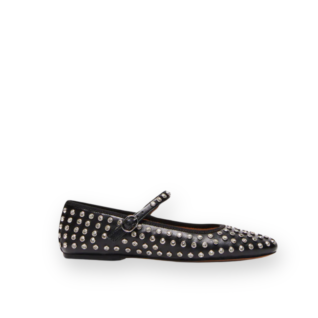 STEVE MADDEN - VINETTA STUDDED MARY-JANE FLAT IN BLACK SYNTHETIC LEATHER