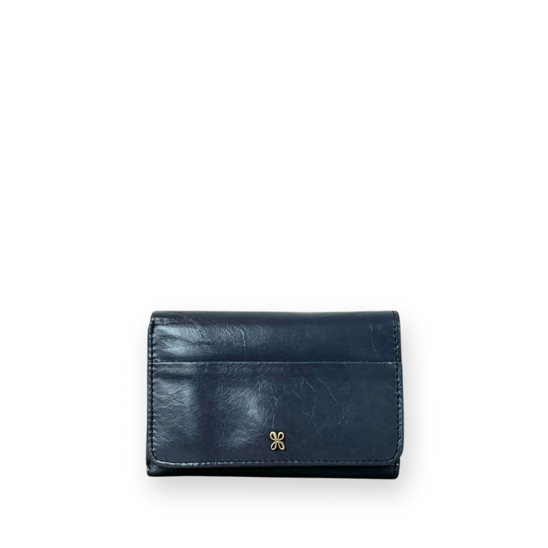 HOBO - JILL TRIFOLD WALLET IN BLUE STONE POLISHED LEATHER