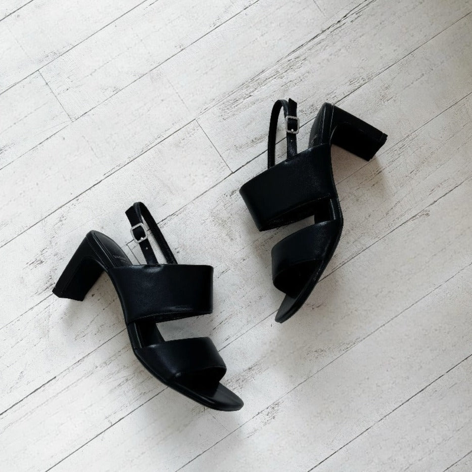 VAGABOND SHOEMAKERS- LUISA DOUBLE STRAPPED HEELED SANDAL IN BLACK LEATHER