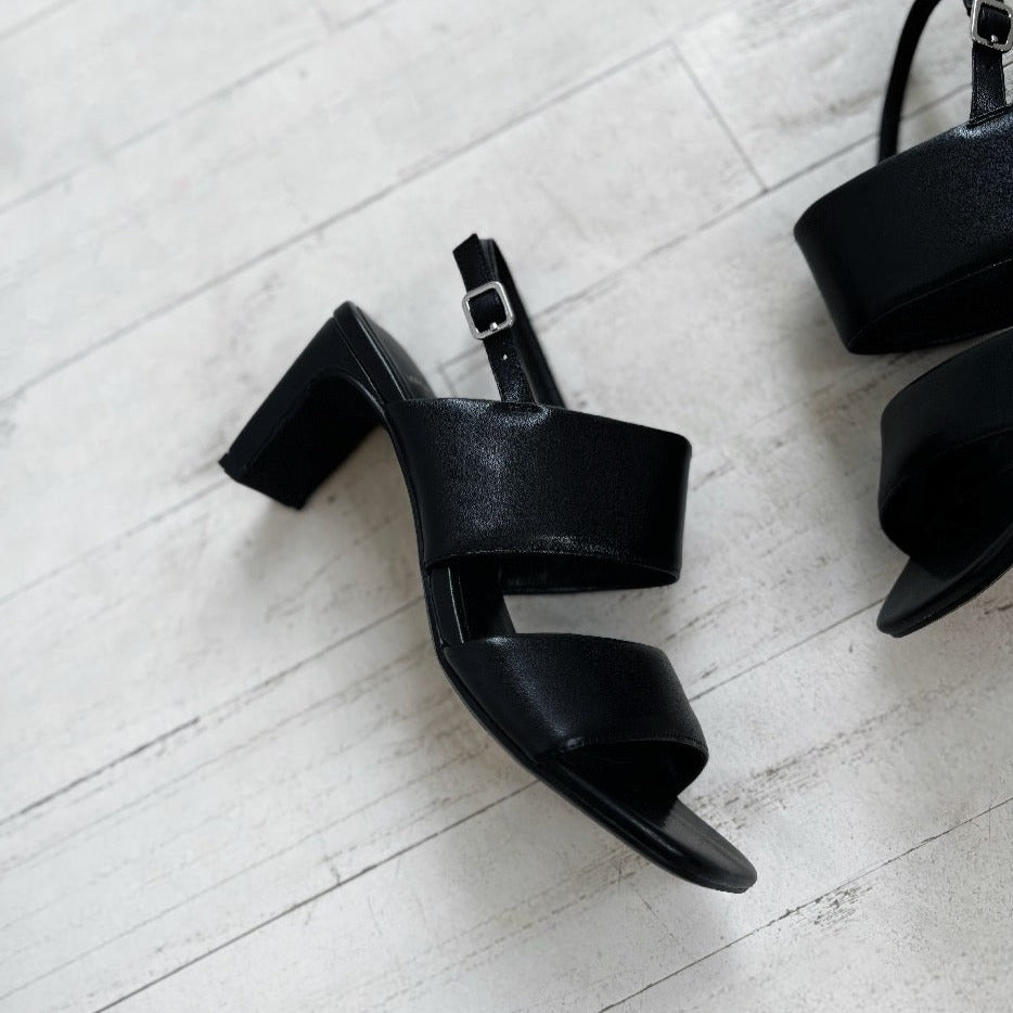 VAGABOND SHOEMAKERS- LUISA DOUBLE STRAPPED HEELED SANDAL IN BLACK LEATHER