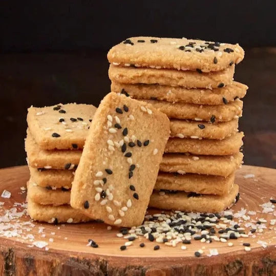 LARK FINE FOODS - SAVOURY BISCUITS IN BLACK & WHITE SESAME