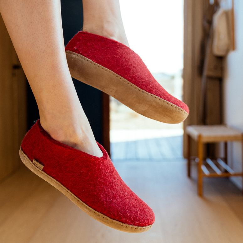 GLERUPS - SHOE LEATHER SOLE IN RED WOOL