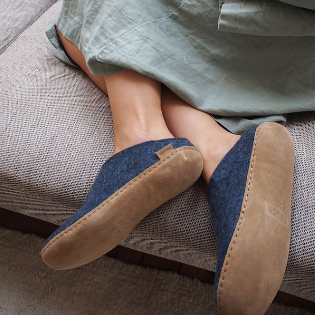 GLERUPS - SLIP ON LEATHER SOLE IN DENIM WOOL