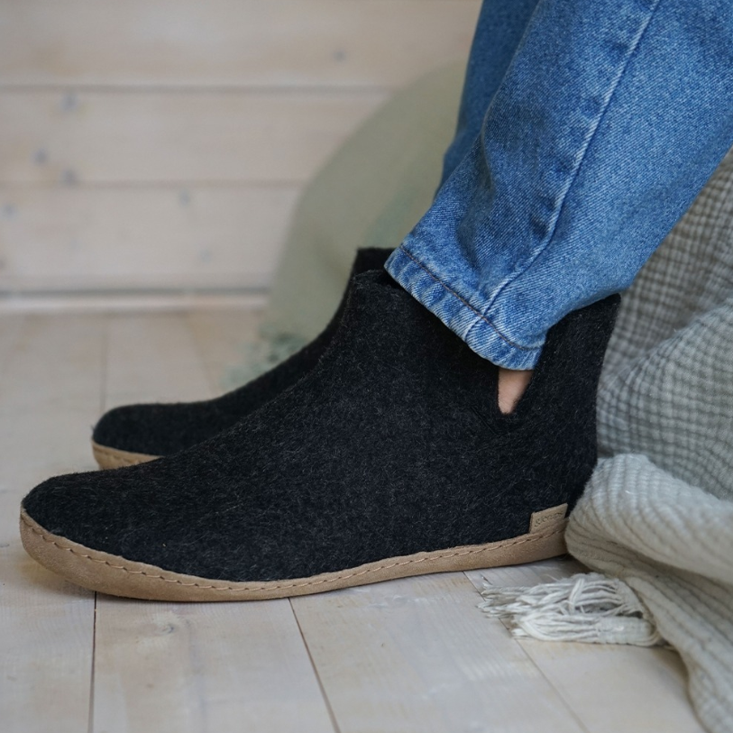 GLERUPS - BOOT LEATHER SOLE IN CHARCOAL WOOL