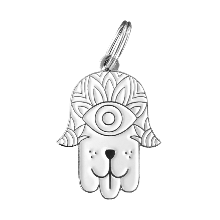 TWO TAILS PET COMPANY - HAMSA COLLAR CHARM IN WHITE/SILVER