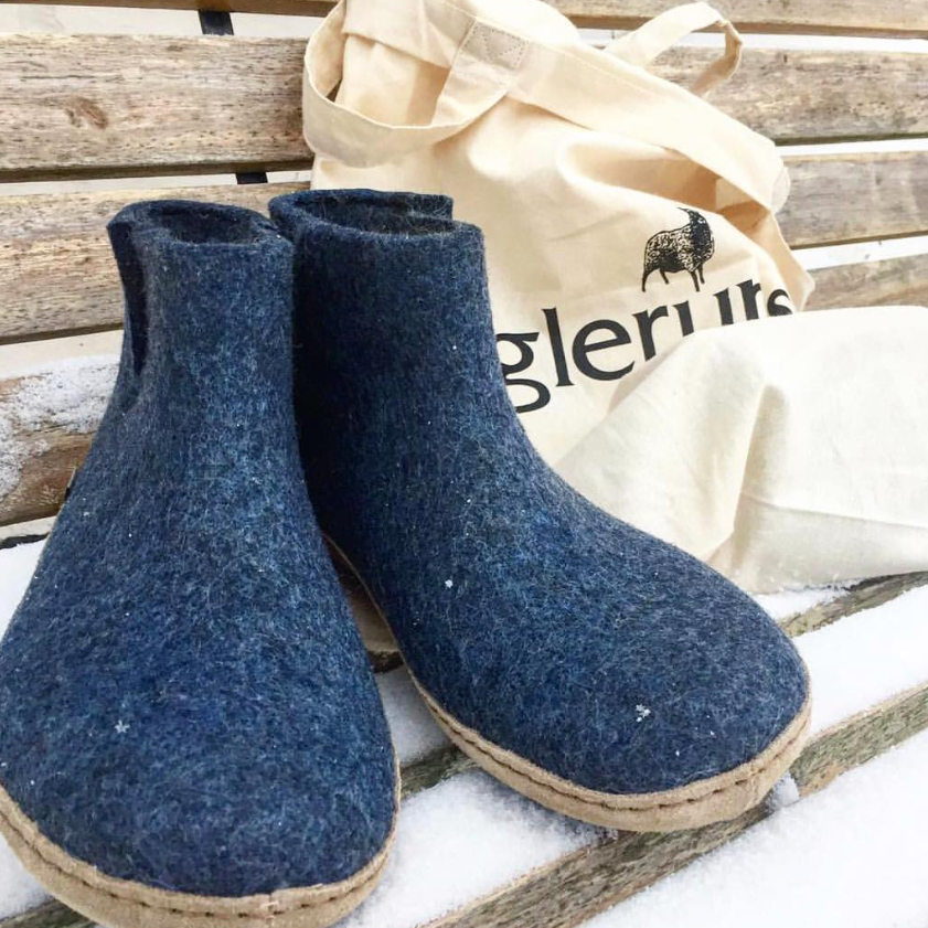 GLERUPS - BOOT LEATHER SOLE IN DENIM WOOL